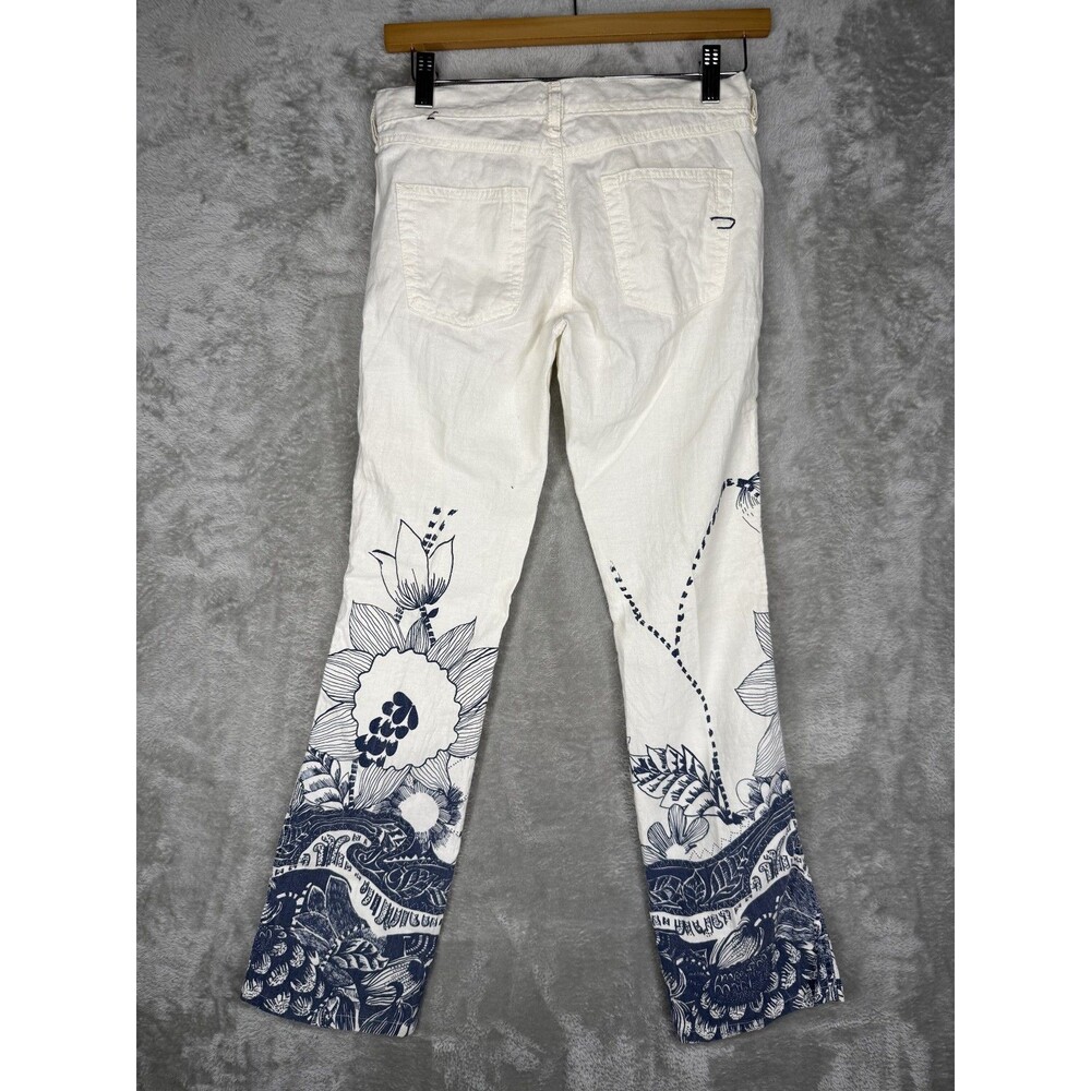 Vtg Diesel Pants Womens 27x31 Linen Blend Floral Art Italy Lightweight Zink Y2K - Picture 12 of 15